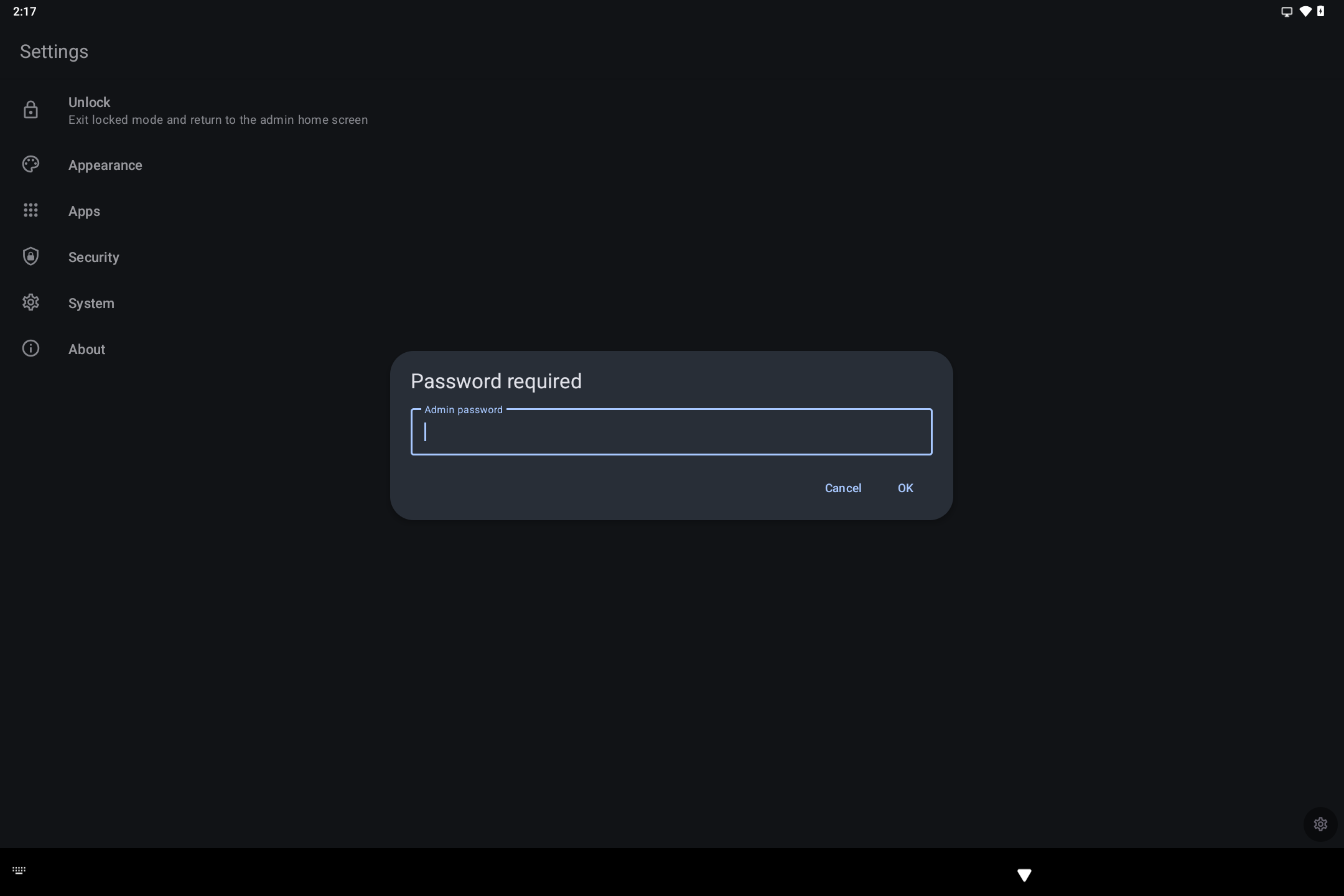 Unlock password prompt
