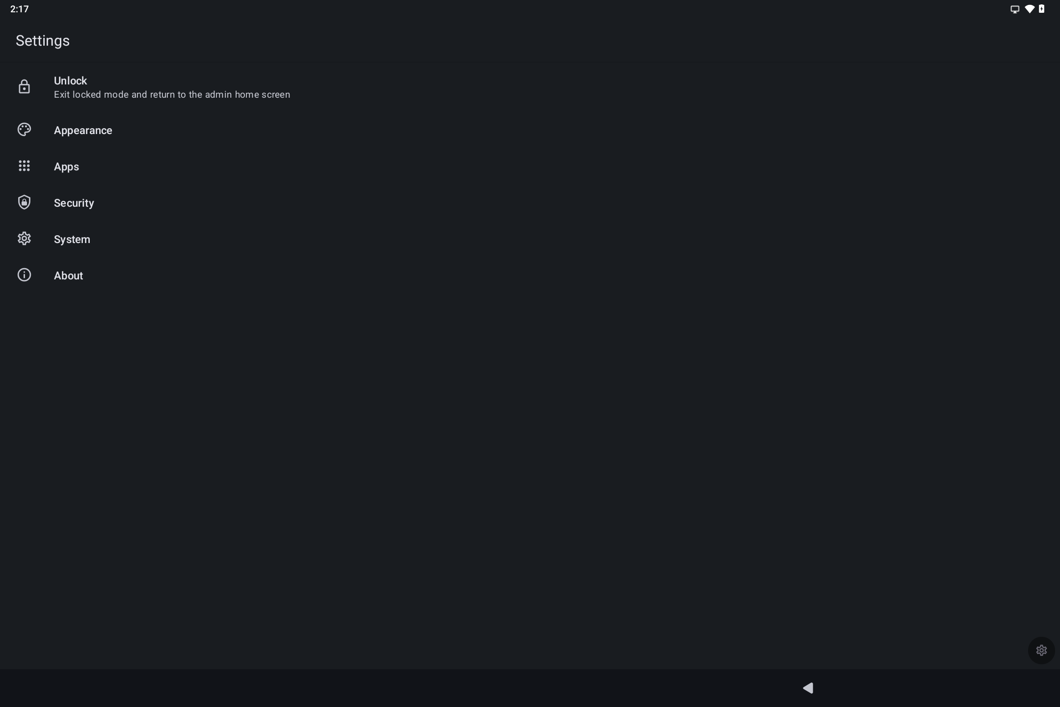 Settings with Unlock option